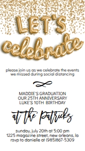 Let's Celebrate Gold Foil Balloon Text Invite: Let's Celebrate Gold Foil Balloon