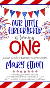 4th of July Birthday Firecracker One Text Invite: 4th of July Birthday firecracker one