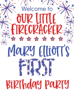 4th of July Birthday Firecracker Stars Any Age Welcome Sign: 4th of July Birthday firecracker Stars Any age