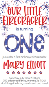 4th of July Birthday Firecracker Stars Any Age Text Invite: 4th of July Birthday firecracker Stars Any age
