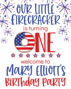4th of July Firecracker One Donut Welcome Sign: 4th of July Birthday Firecracker One Donut