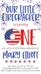 4th of July Birthday Firecracker One Donut Text Invite: 4th of July Birthday Firecracker One Donut