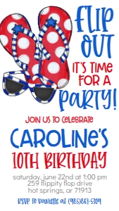 4th of July Birthday Flip Flop Party Text Invite: 4th of July Birthday Flip Flop Party