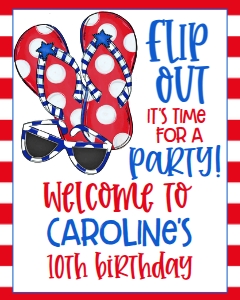 4th of July Birthday Flip Flop Party Welcome Sign: 4th of July Birthday Flip Flop Party