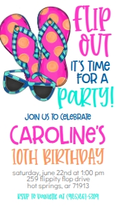 Birthday Flip Flop Party Text Invite: Birthday Flip Flop Party Pink