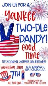 4th of July Yankee Two-dle Birthday Text Invite: 4th of July Yankee Two-dle Birthday