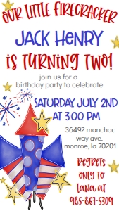 4th of July Birthday Firework Pop on Over Text Invite: 4th of July Birthday Firework Pop on Over