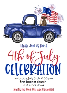 4th of July Celebration Truck Flag Dog: 4th of July Celebration Truck Flag Dog