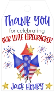 4th of July Birthday Firework Pop on Over Favor Tag: 4th of July Birthday Firework Pop on Over
