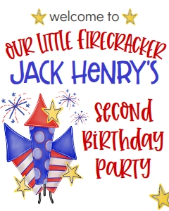 4th of July Birthday Firework Pop on Over Welcome Sign: 4th of July Birthday Firework Pop on Over