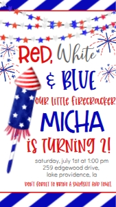 4th of July RWB 2nd Birthday Text Invite: 4th of July RWB 2nd birthday