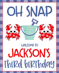 Birthday Crab Invite Blue Bucket Welcome Sign: Birthday Crab Invite Blue Bucket