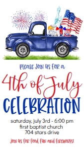 4th of July Celebration Truck Flag Text Invite: 4th of July Celebration Truck Flag