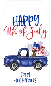 4th of July Celebration Truck Flag Dog Favor Tag: 4th of July Celebration Truck Flag Dog