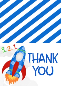 Birthday Rocket Blast Off Blue Thank You: Birthday Rocket Blast Off Blue