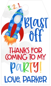 Birthday Rocket Blast Off Blue Favor Tag: Birthday Rocket Blast Off Blue