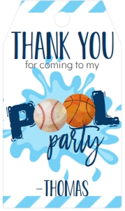 Birthday Baseball Basketball Pool Party Favor Tag: Birthday Baseball Basketball Pool Party
