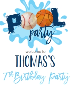 Birthday Baseball Basketball Pool Party Welcome Sign: Birthday Baseball Basketball Pool Party