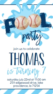 Birthday Baseball Pool Party Text Invite: Birthday Baseball Pool Party