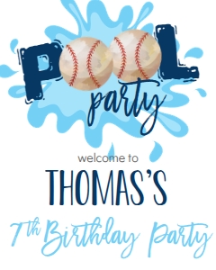 Birthday Baseball Pool Party Welcome Sign: Birthday Baseball Pool Party