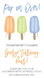 Birthday Popsicle Blue I+O Text Invite: Birthday Popsicle Blue I+O
