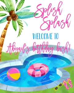 Birthday Splash Pool Party Bash Welcome Sign: Birthday Splash Pool Party Bash