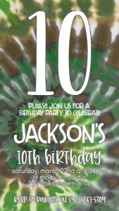 Birthday Tie Dye Number Camo Text Invite: Birthday Tie Dye Number Camo