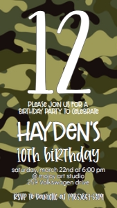 Birthday Number Camo Text Invite: Birthday Number Camo