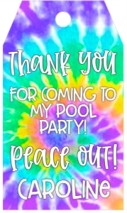 Birthday Tie Dye Pool Party Favor Tag: Birthday Tie Dye Pool Party
