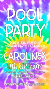 Birthday Tie Dye Pool Party Text Invite: Birthday Tie Dye Pool Party