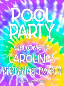 Birthday Tie Dye Pool Party Welcome Sign: Birthday Tie Dye Pool Party