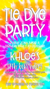 Birthday Tie Dye Party Text Invite: Birthday Tie Dye Party