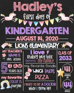 School Pink Unicorn Chalkboard 8x10: School Pink Unicorn Chalkboard 8x10