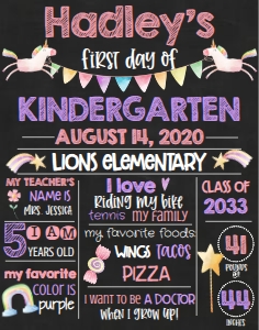School Pink Unicorn Chalkboard 11x14: School Pink Unicorn Chalkboard 8x10
