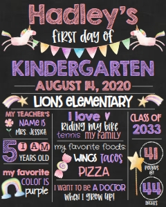 School Pink Unicorn Chalkboard 16x20: School Pink Unicorn Chalkboard 8x10
