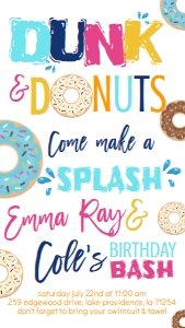 Birthday Donut Dunk Splash Bright Text Invite: Birthday Donut Dunk Splash bright