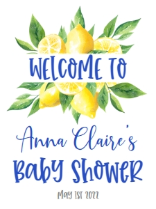 Baby Shower Lemons Blue Top Welcome Sign 18x24: Baby Shower Lemons Blue Top