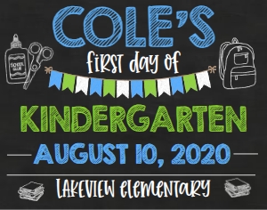 School Chalkboard First Day K Blue Green 14x11: School Chalkboard First Day Blue Green 10x8