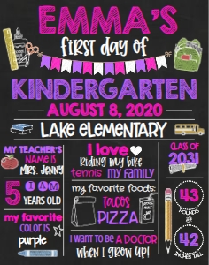 School Pink Multi Color First Day 11x14: School Pink Multi Color First Day 8x10