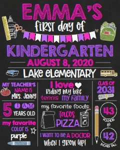 School Pink Multi Color First Day 16x20: School Pink Multi Color First Day 8x10