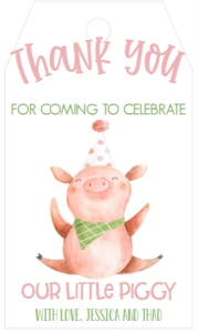 Birthday Piggy Pink Favor Tag: Birthday Piggy Pink 7x5