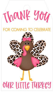 Birthday Turkey Pink Favor Tag: Birthday Turkey Pink