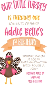 Birthday Turkey Pink Text Invite: Birthday Turkey Pink