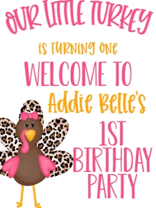 Birthday Turkey Pink Welcome Sign: Birthday Turkey Pink