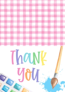 Birthday Art Party Pink Gingham Thank You: Birthday Art Party Pink Gingham