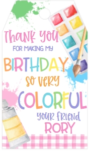 Birthday Art Party Pink Gingham Favor Tag: Birthday Art Party Pink Gingham