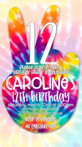 Birthday Tie Dye Number Peace Sign Text Invite: Birthday Tie Dye Number Peace Sign