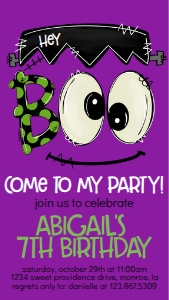 Halloween Hey Boo Frankie Purple Text Invite: Halloween Hey Boo Frankie Purple