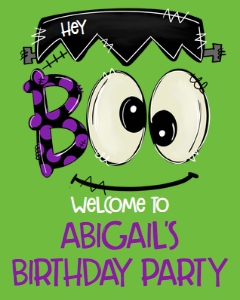 Halloween Hey Boo Frankie Green Welcome Sign: Halloween Hey Boo Frankie Green