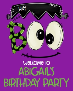 Halloween Hey Boo Frankie Purple Welcome Sign: Halloween Hey Boo Frankie Purple